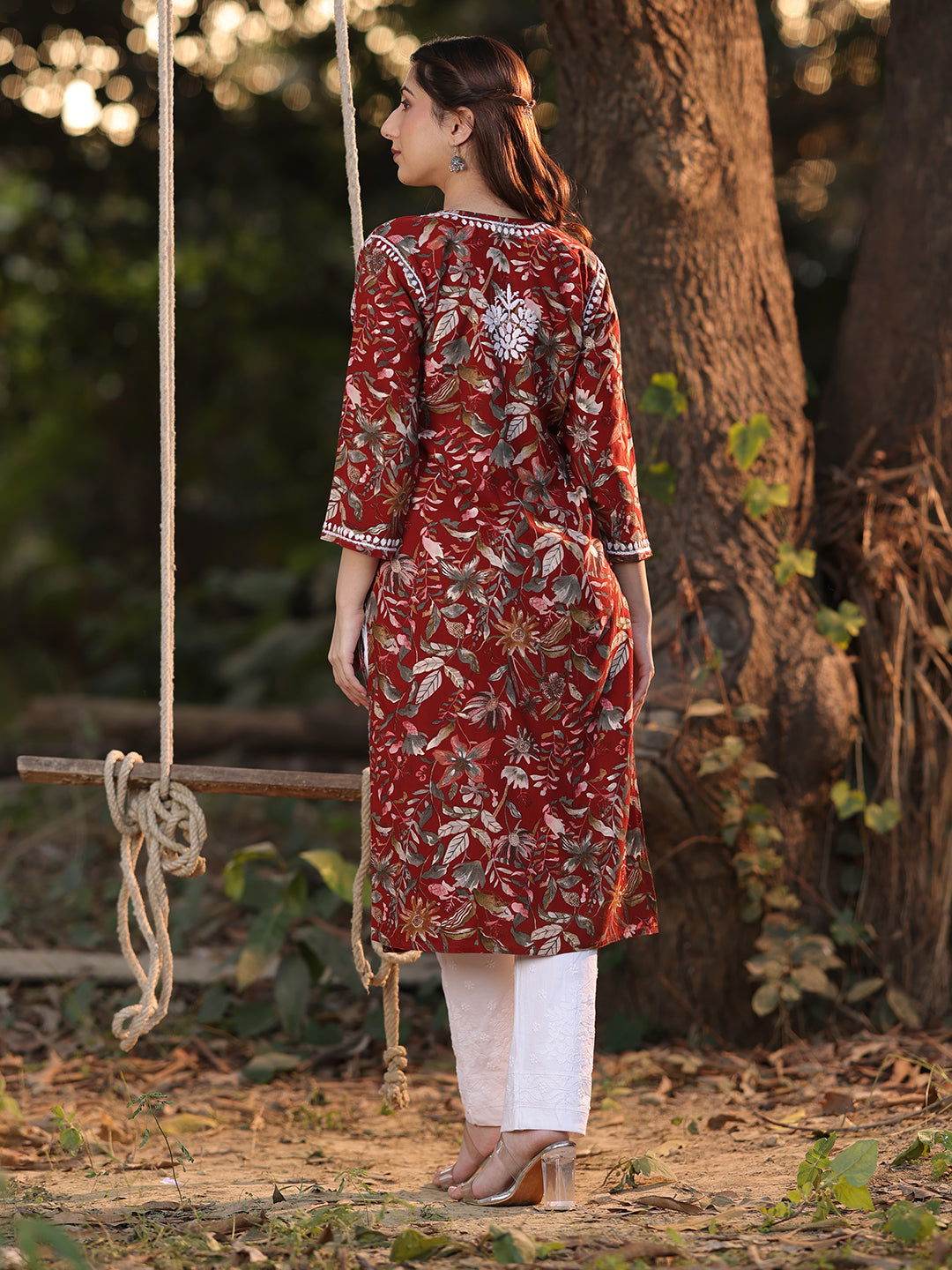 KANEEZ Chikankari Rayon Printed Kurta - KRI CHIKANKARI