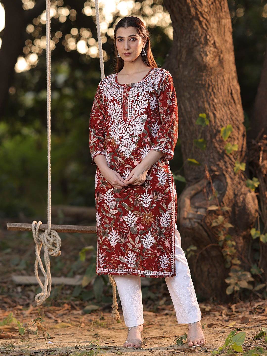 KANEEZ Chikankari Rayon Printed Kurta - KRI CHIKANKARI