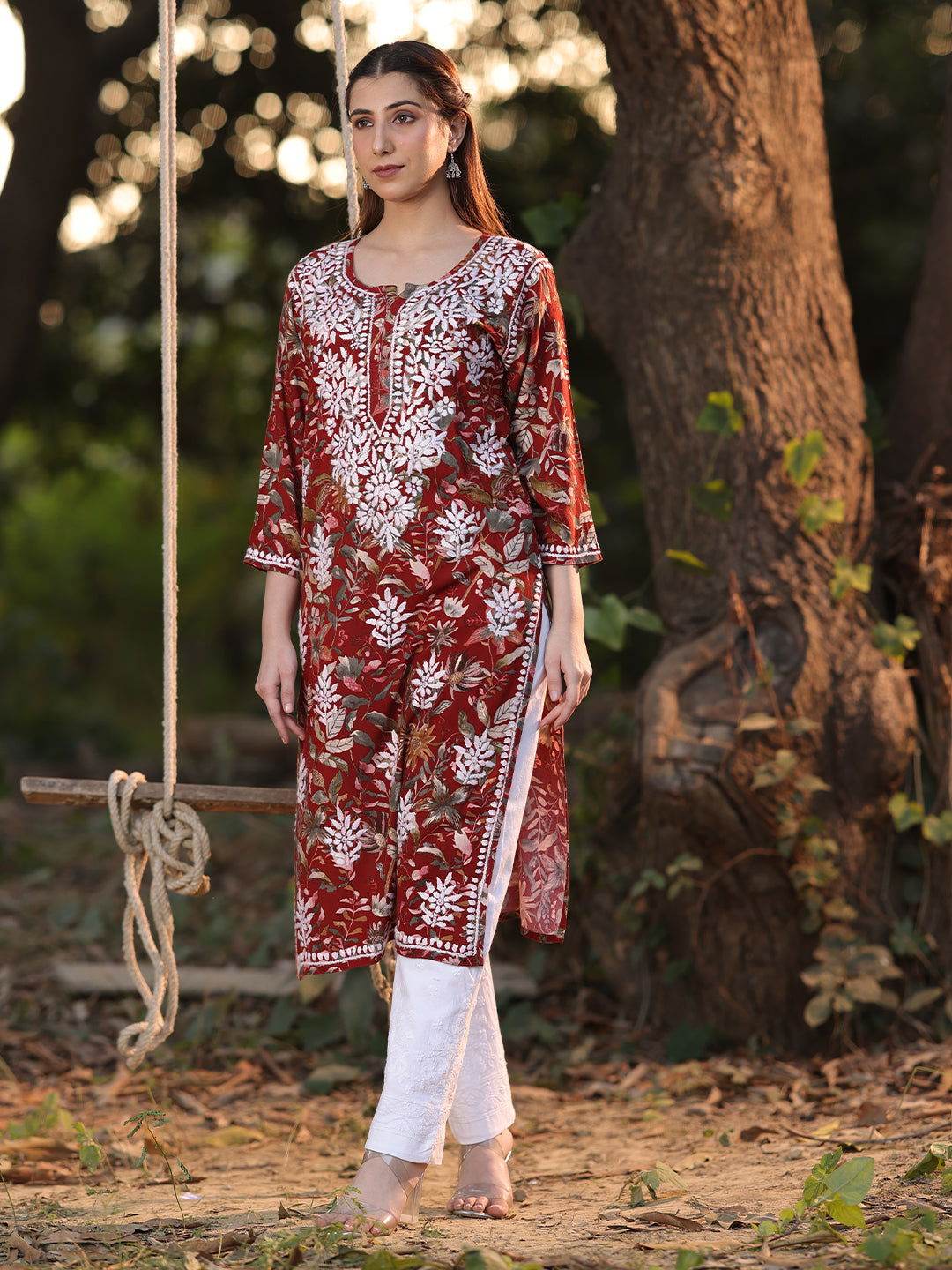 KANEEZ Chikankari Rayon Printed Kurta - KRI CHIKANKARI