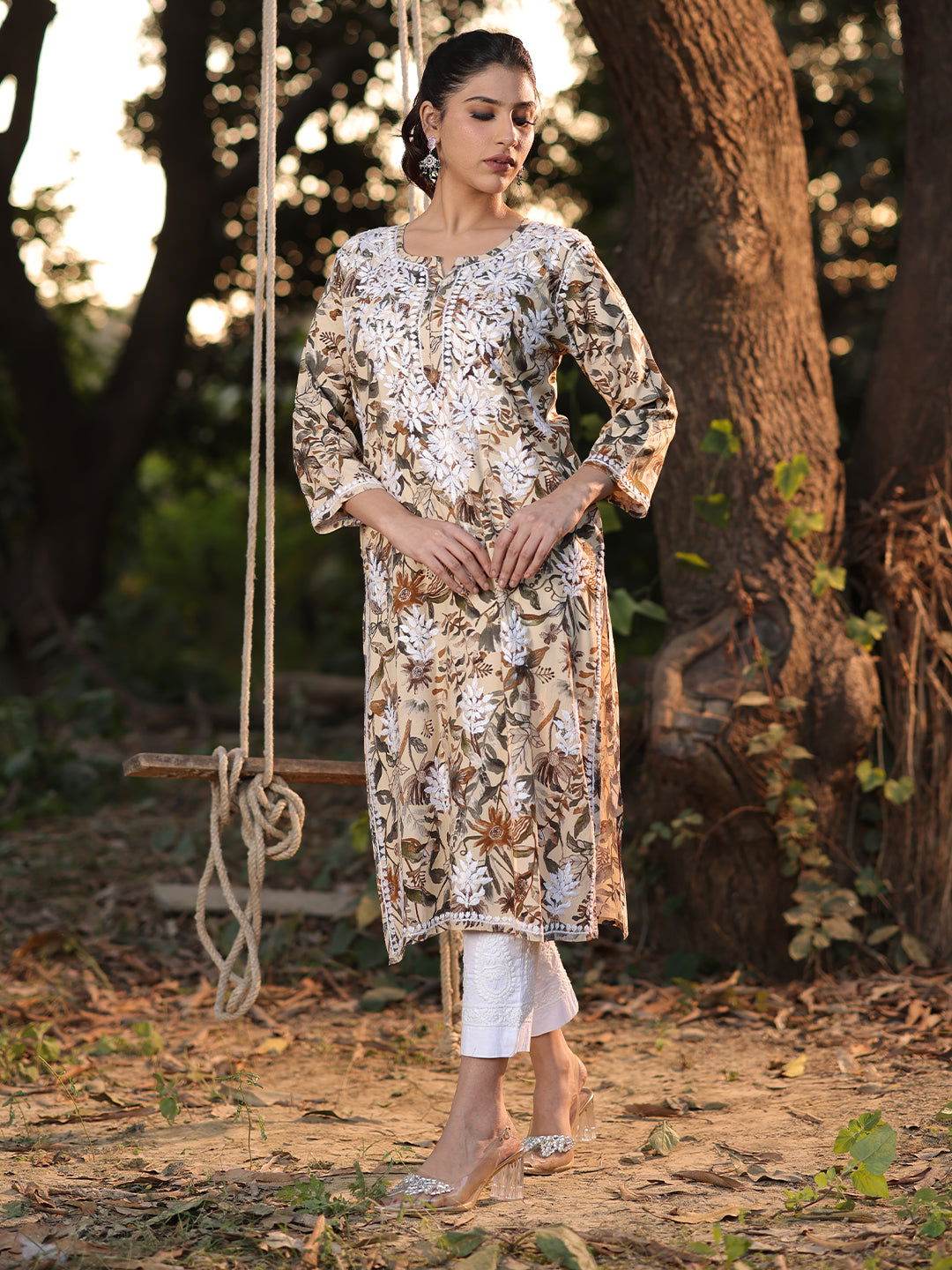 KANEEZ Chikankari Rayon Printed Kurta - KRI CHIKANKARI