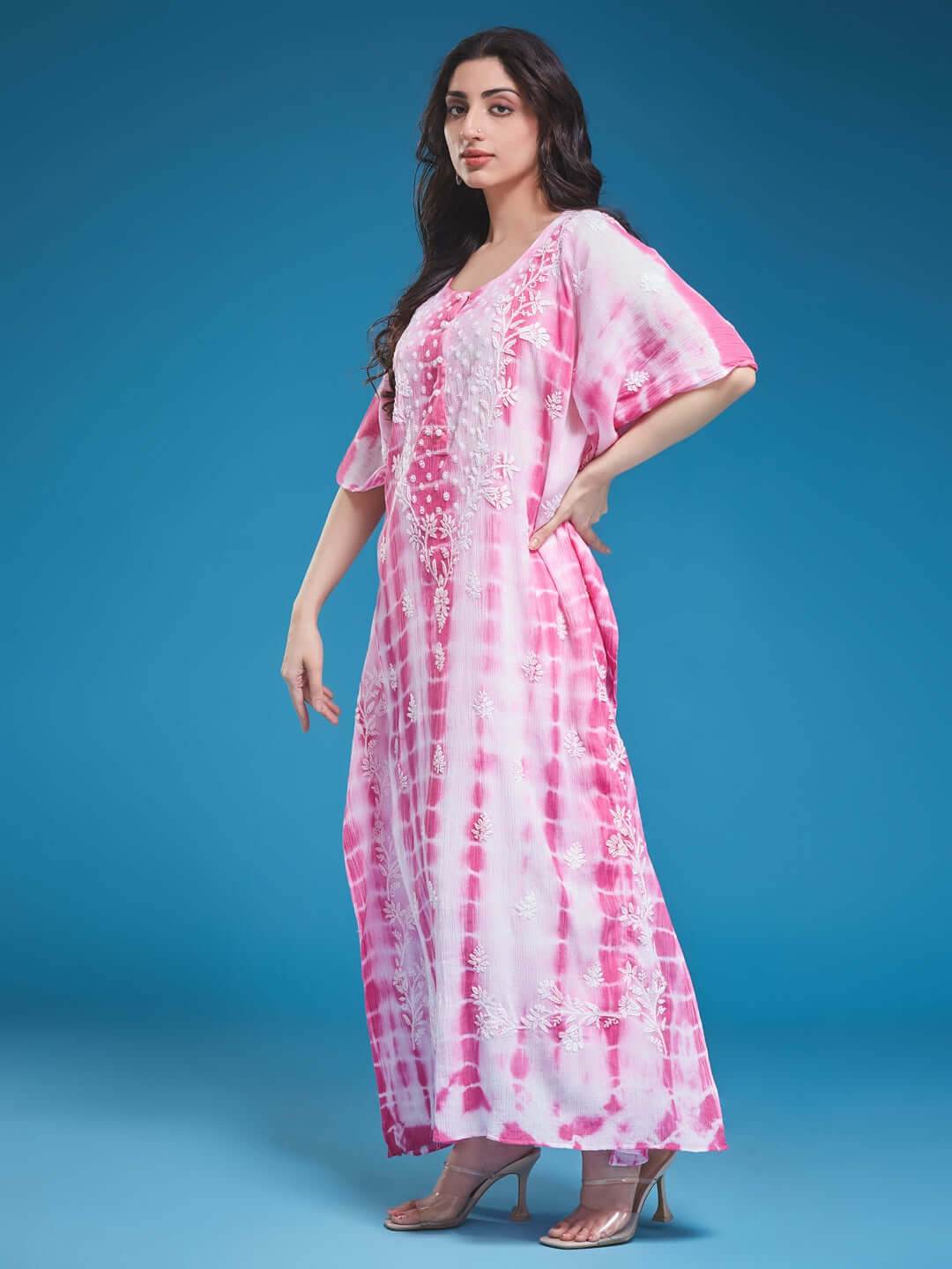 KAPAASI Chikankari Tie-Dye Kaftan - KRI CHIKANKARI
