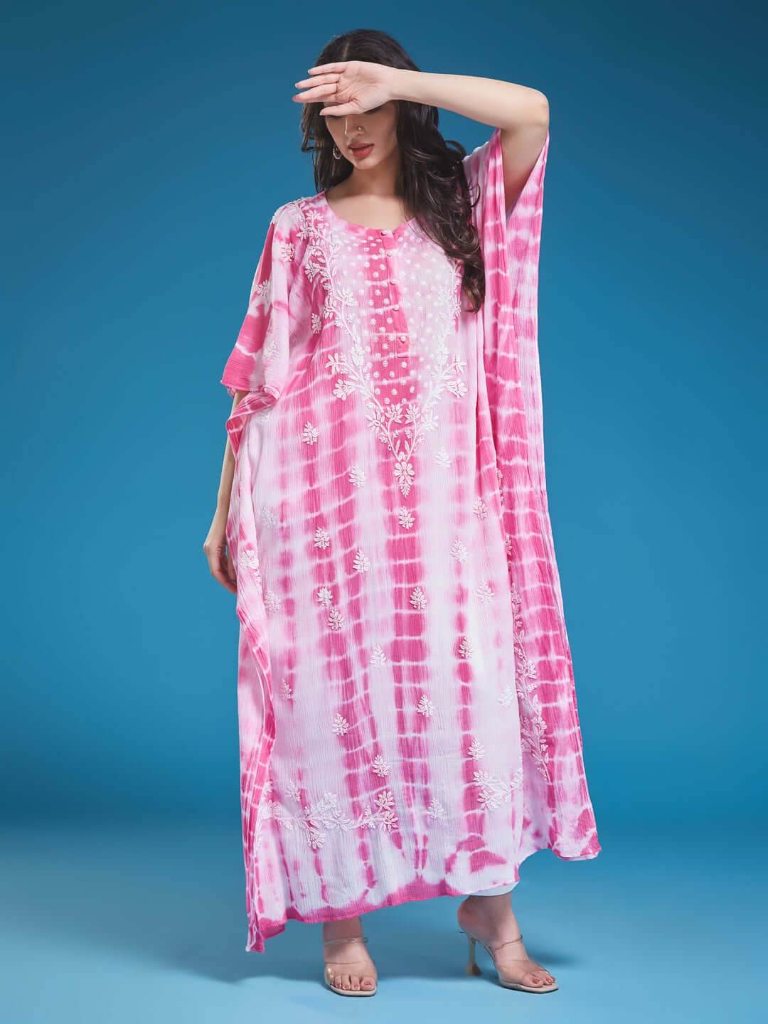 KAPAASI Chikankari Tie-Dye Kaftan - KRI CHIKANKARI