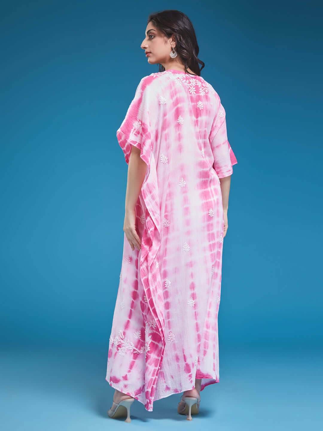 KAPAASI Chikankari Tie-Dye Kaftan - KRI CHIKANKARI