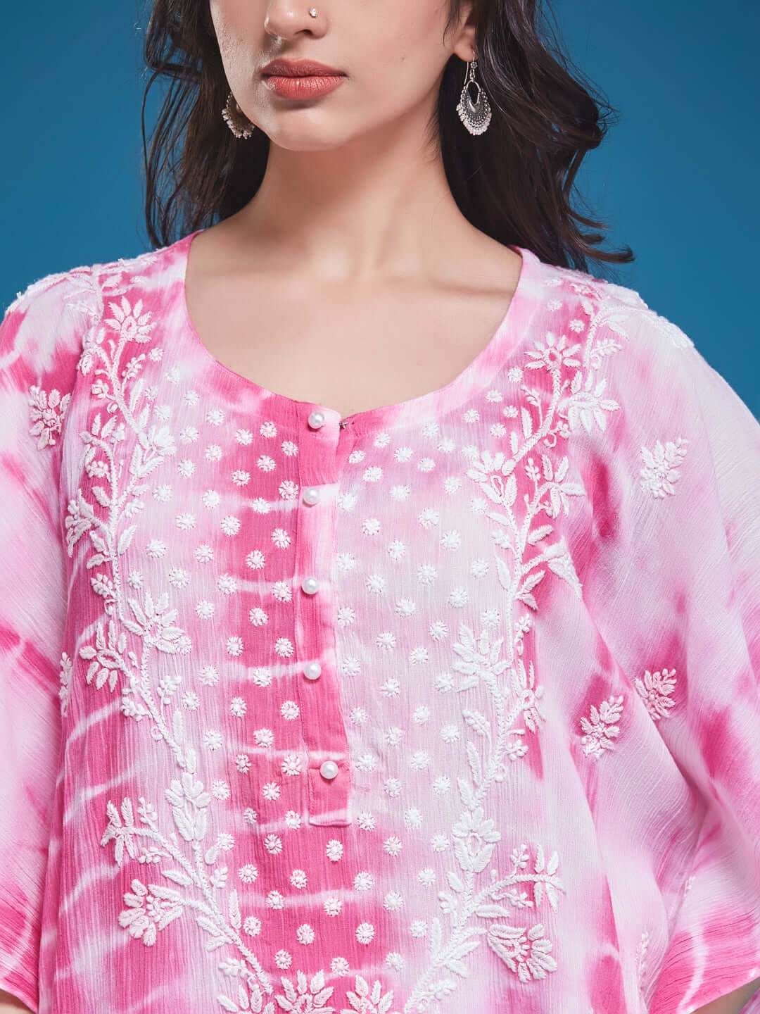 KAPAASI Chikankari Tie-Dye Kaftan - KRI CHIKANKARI