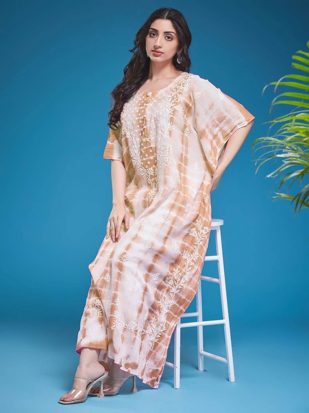 KAPAASI Chikankari Tie-Dye Kaftan - KRI CHIKANKARI