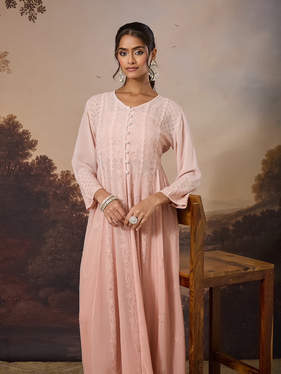 ZEBA CHIKANKARI GEORGETTE NUDE SHRUG