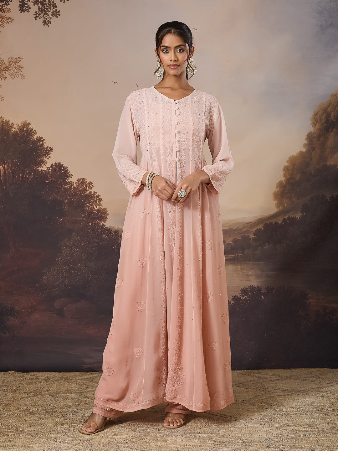 AAMBI CHIKANKARI NUDE GEORGETTE PANTS