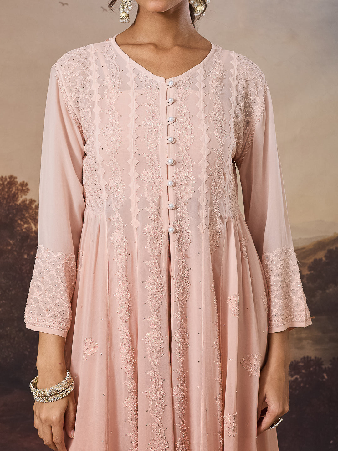 ZEBA CHIKANKARI GEORGETTE NUDE SHRUG