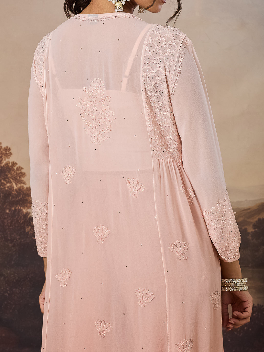ZEBA CHIKANKARI GEORGETTE NUDE SHRUG