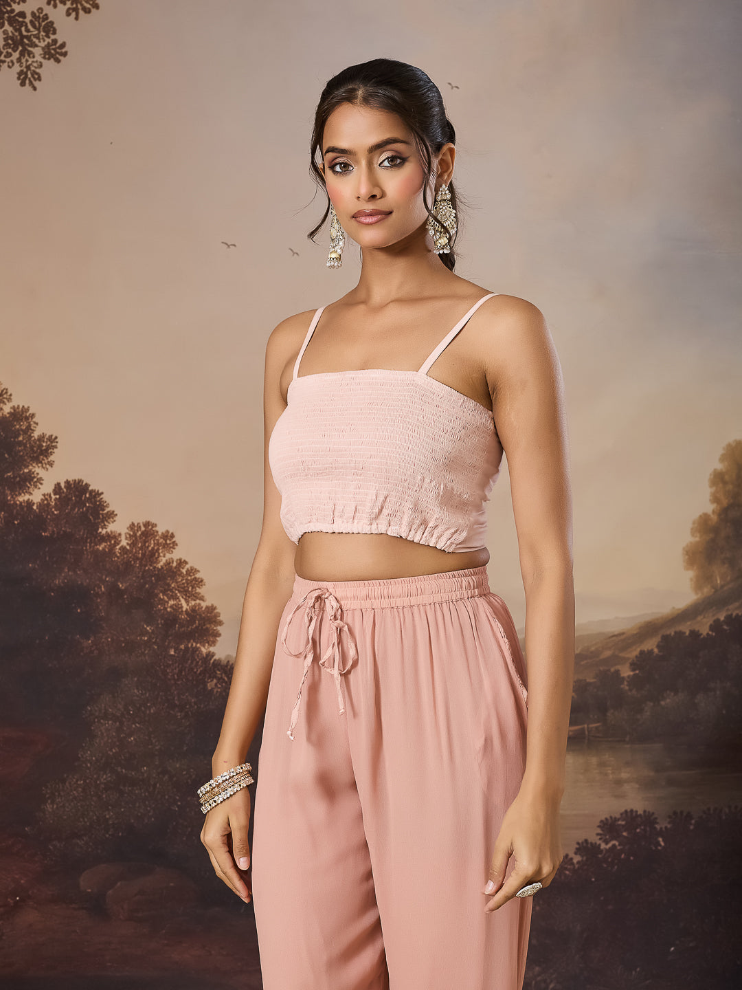 AAMBI CHIKANKARI NUDE GEORGETTE PANTS