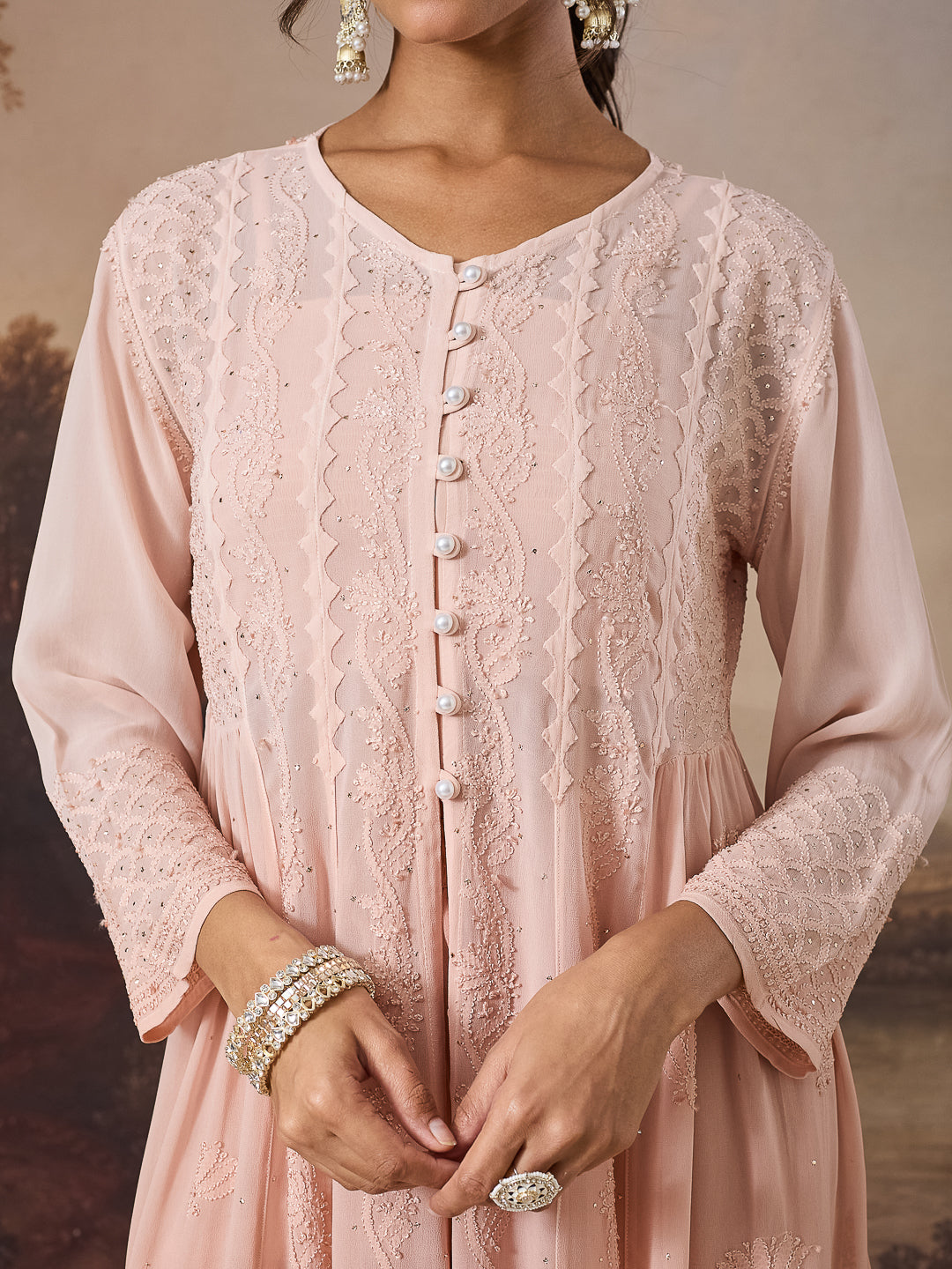 ZEBA CHIKANKARI GEORGETTE NUDE SHRUG