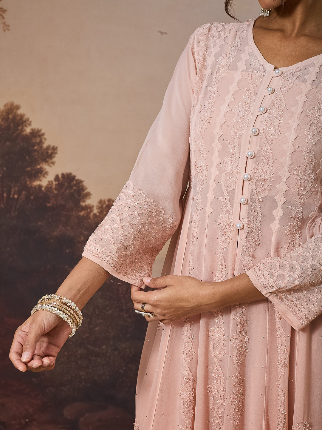 ZEBA CHIKANKARI GEORGETTE NUDE SHRUG