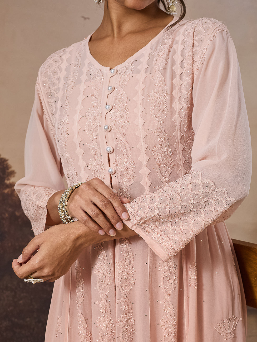 ZEBA CHIKANKARI GEORGETTE NUDE SHRUG