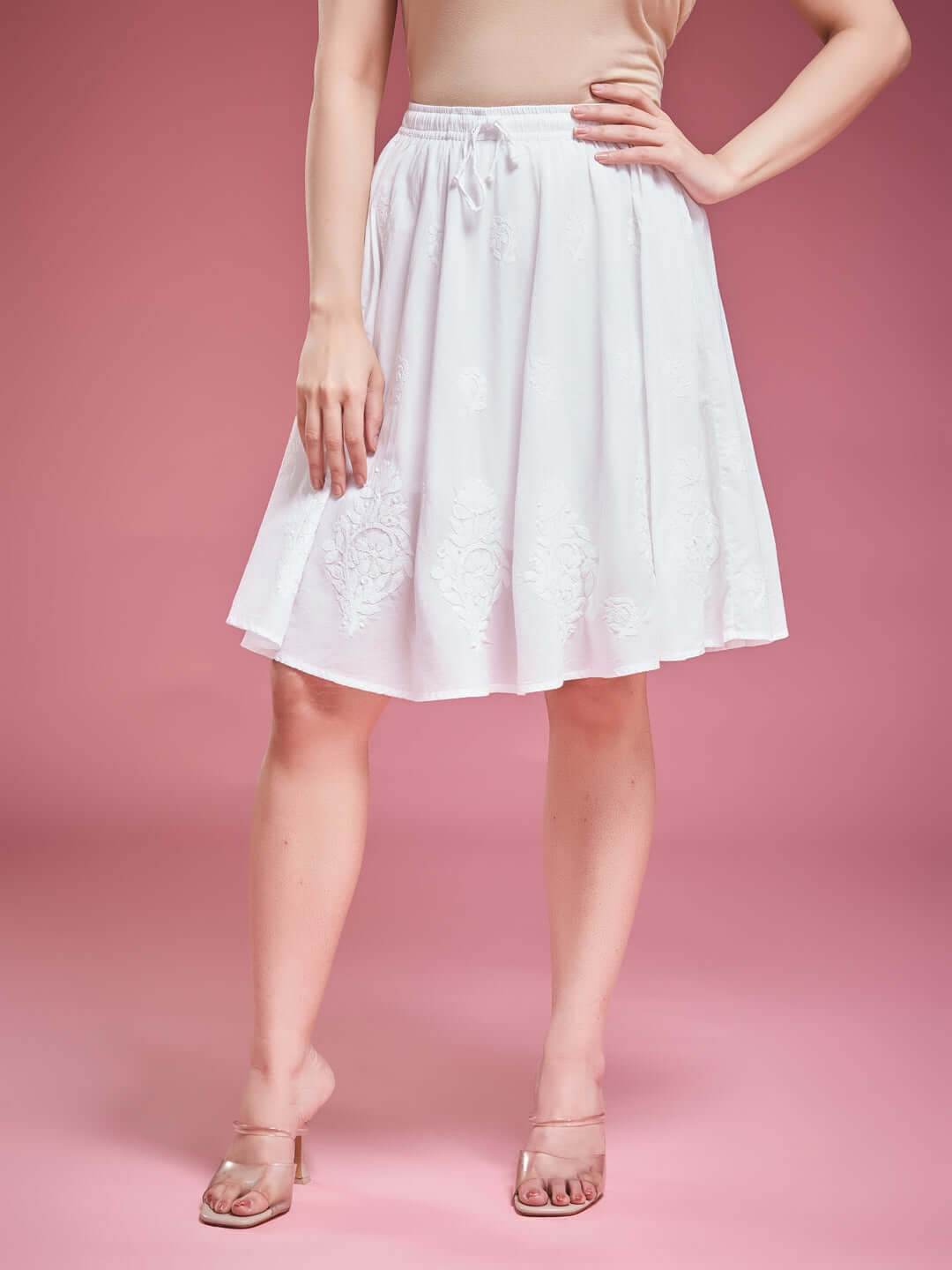 KHUSHBOO Chikankari Cotton Short Skirt - KRI CHIKANKARI