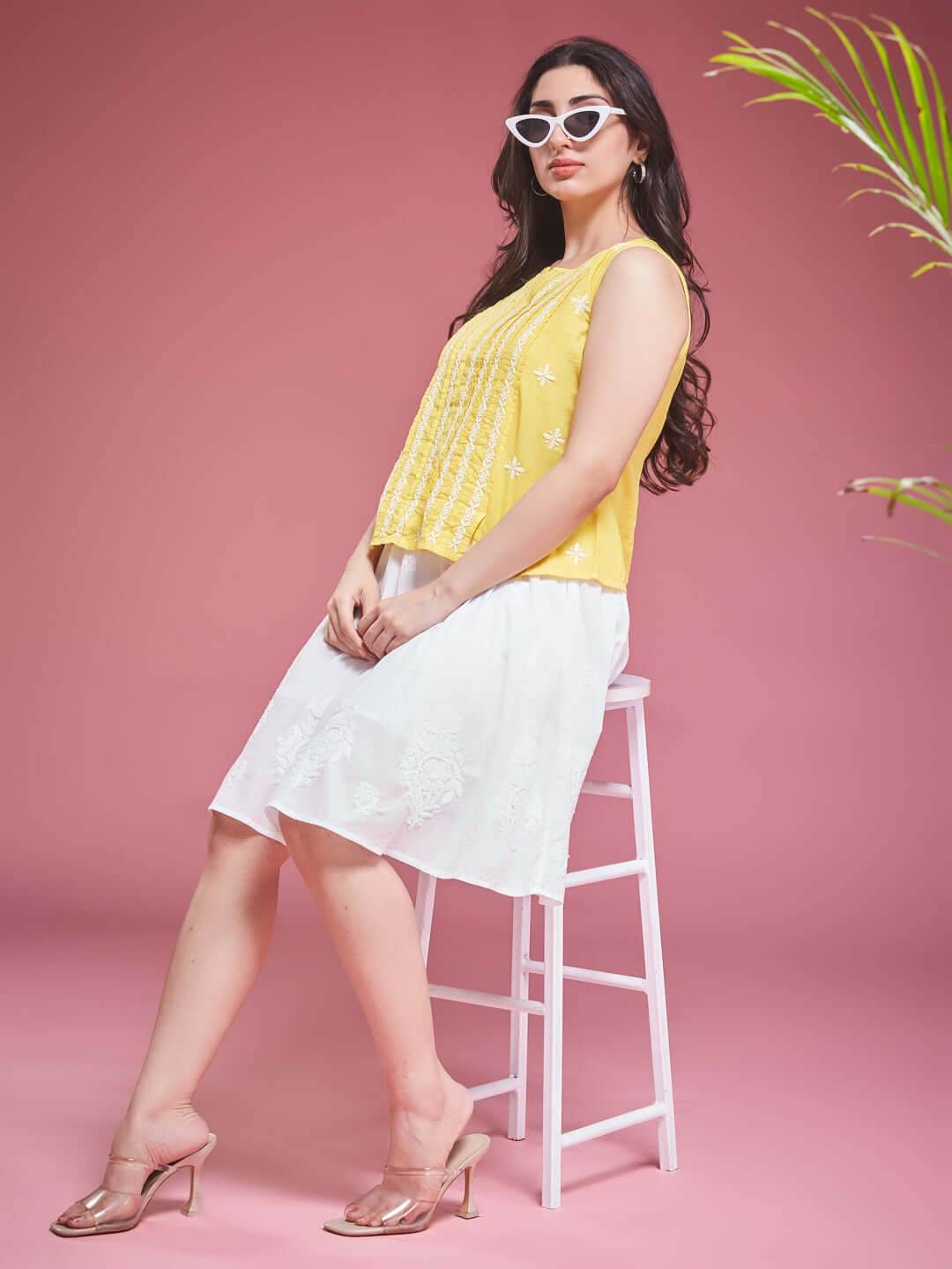 KHUSHBOO Chikankari Cotton Short Skirt - KRI CHIKANKARI