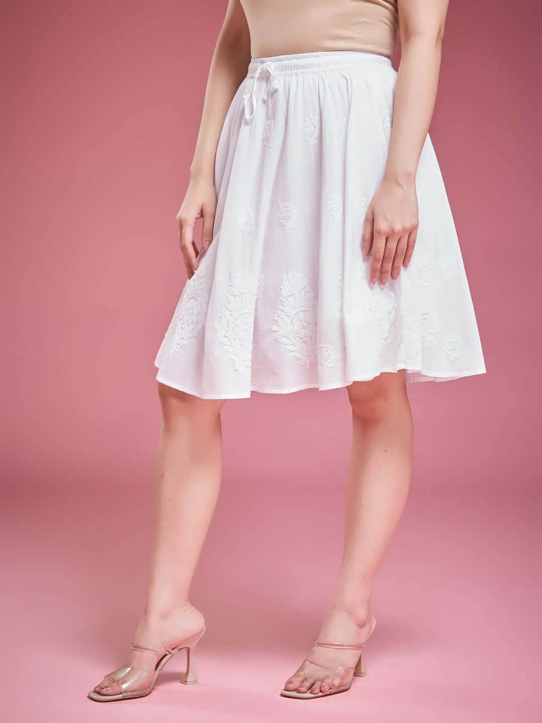 KHUSHBOO Chikankari Cotton Short Skirt - KRI CHIKANKARI