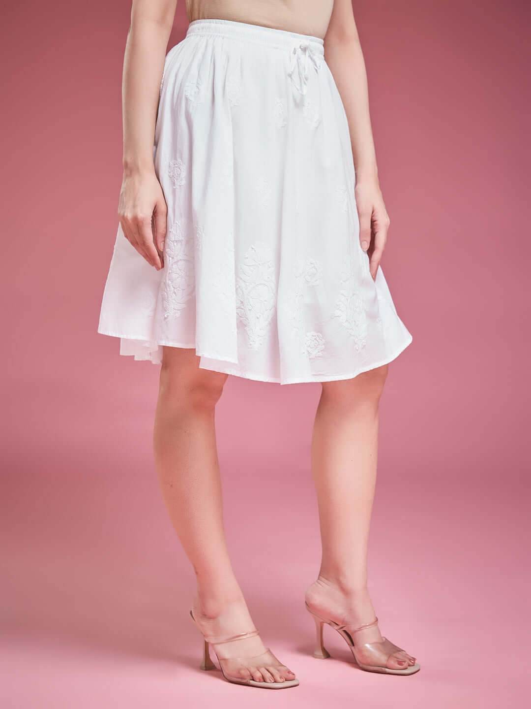 KHUSHBOO Chikankari Cotton Short Skirt - KRI CHIKANKARI