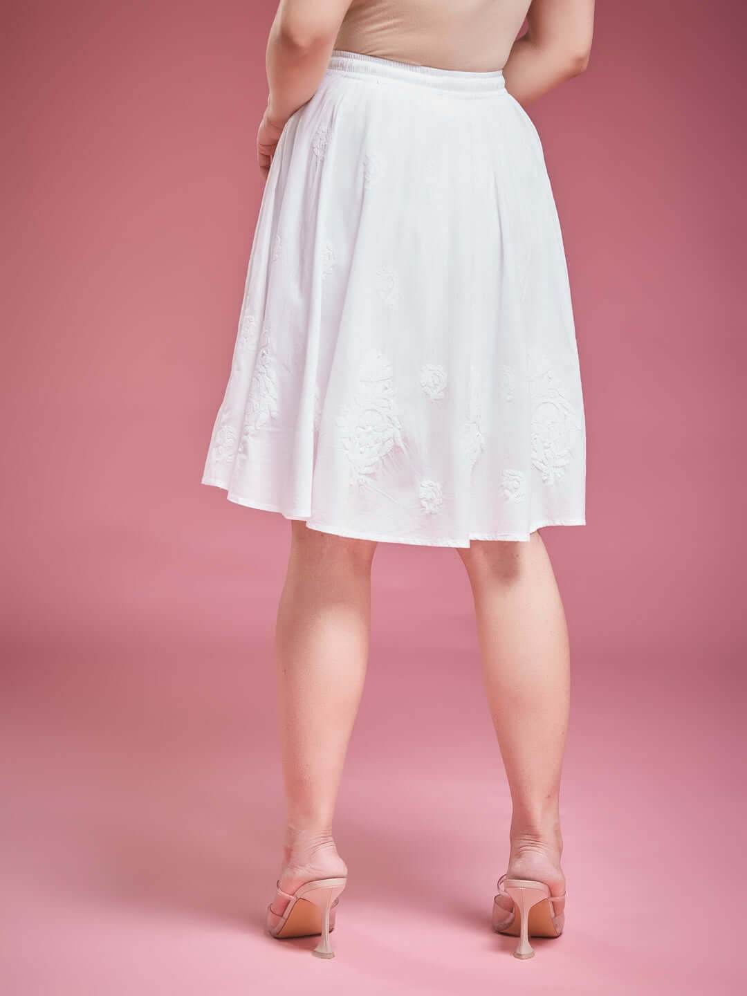 KHUSHBOO Chikankari Cotton Short Skirt - KRI CHIKANKARI