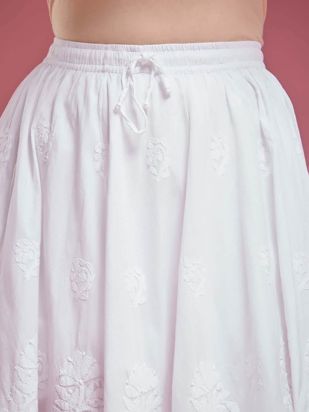KHUSHBOO Chikankari Cotton Short Skirt - KRI CHIKANKARI