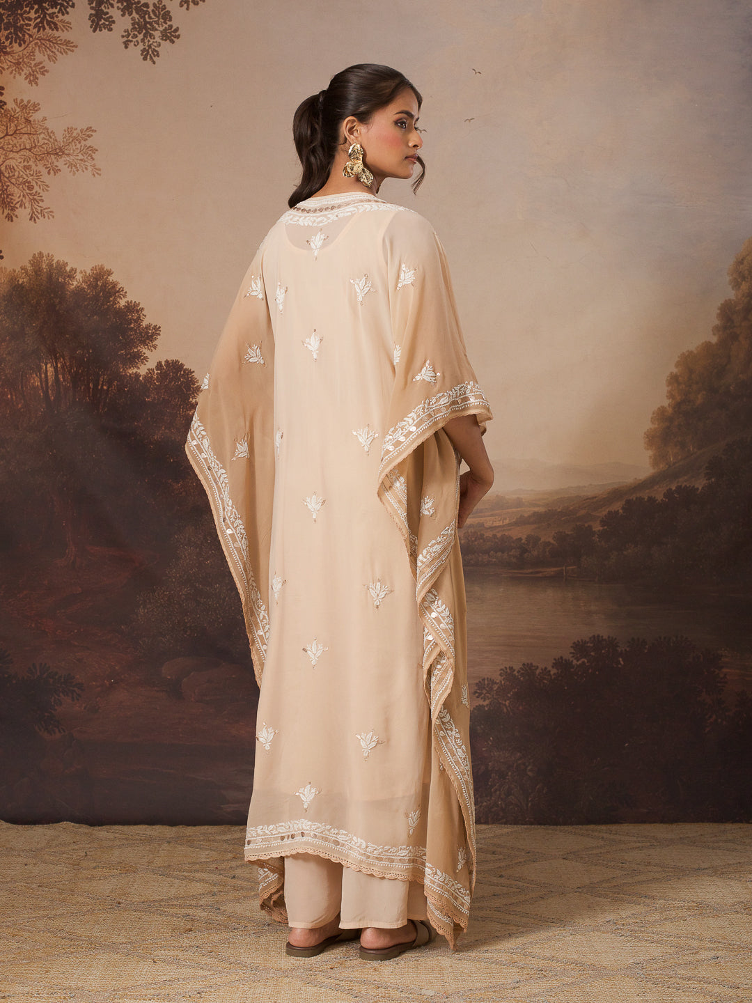 NAZISH CHIKANKARI GEORGETTE BEIGE KAFTAN