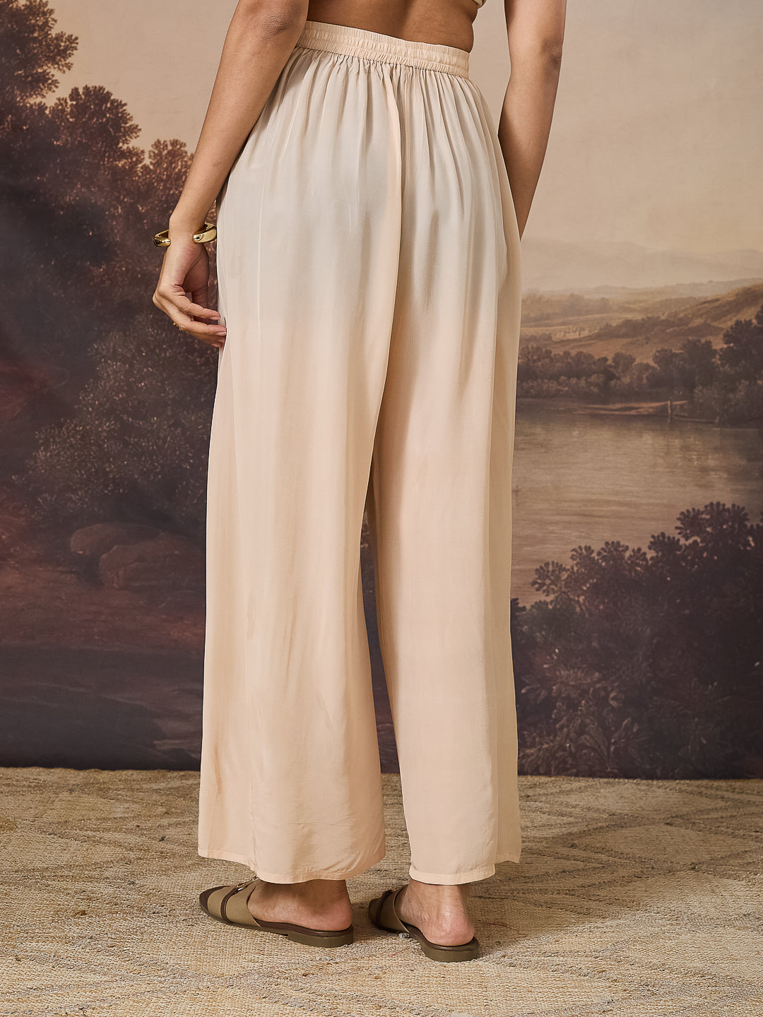NAZISH CHIKANKARI GEORGETTE BEIGE KAFTAN SET