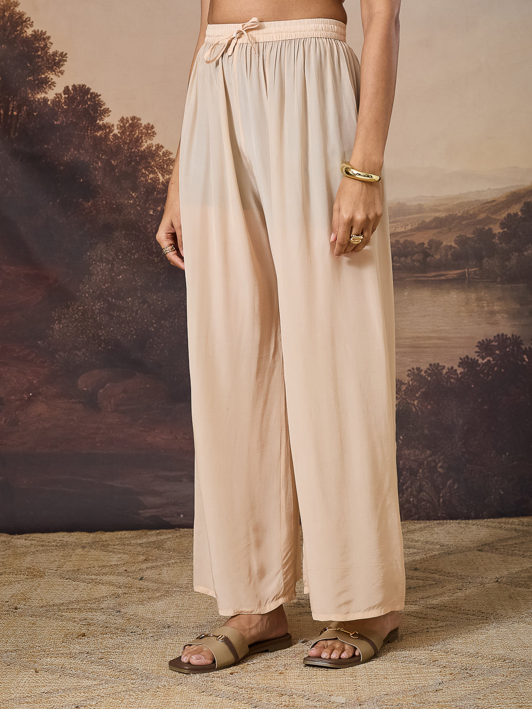NAZISH CHIKANKARI GEORGETTE BEIGE KAFTAN SET