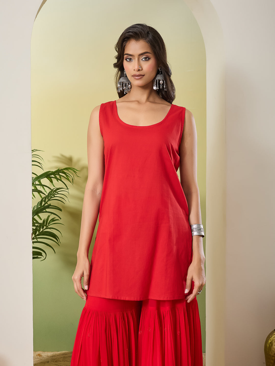 MERAKI CHIKANKARI GEORGETTE RED SHARARA SET