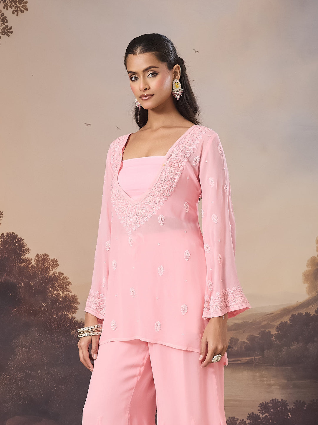 PARIZAD CHIKANKARI GEORGETTE PINK TOP