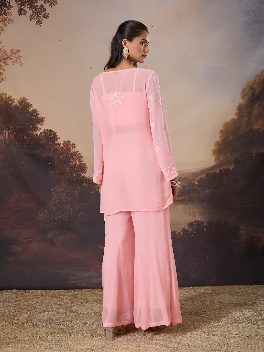 PARIZAD CHIKANKARI GEORGETTE PINK TOP