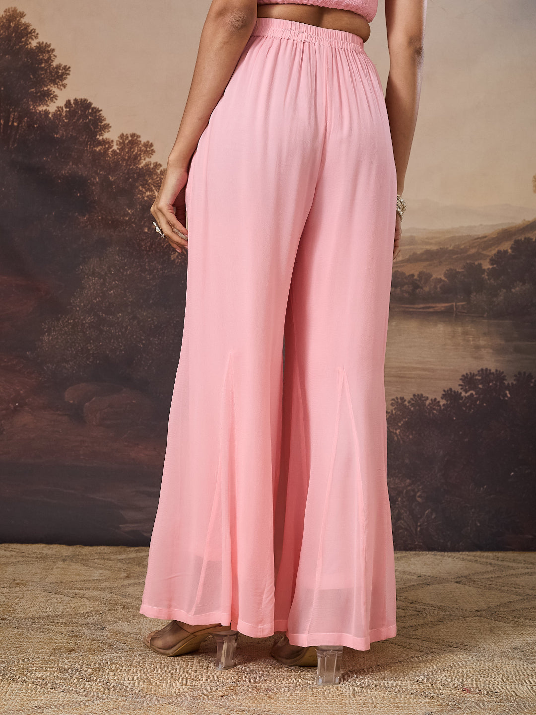 PARIZAD CHIKANKARI GEORGETTE PINK SET
