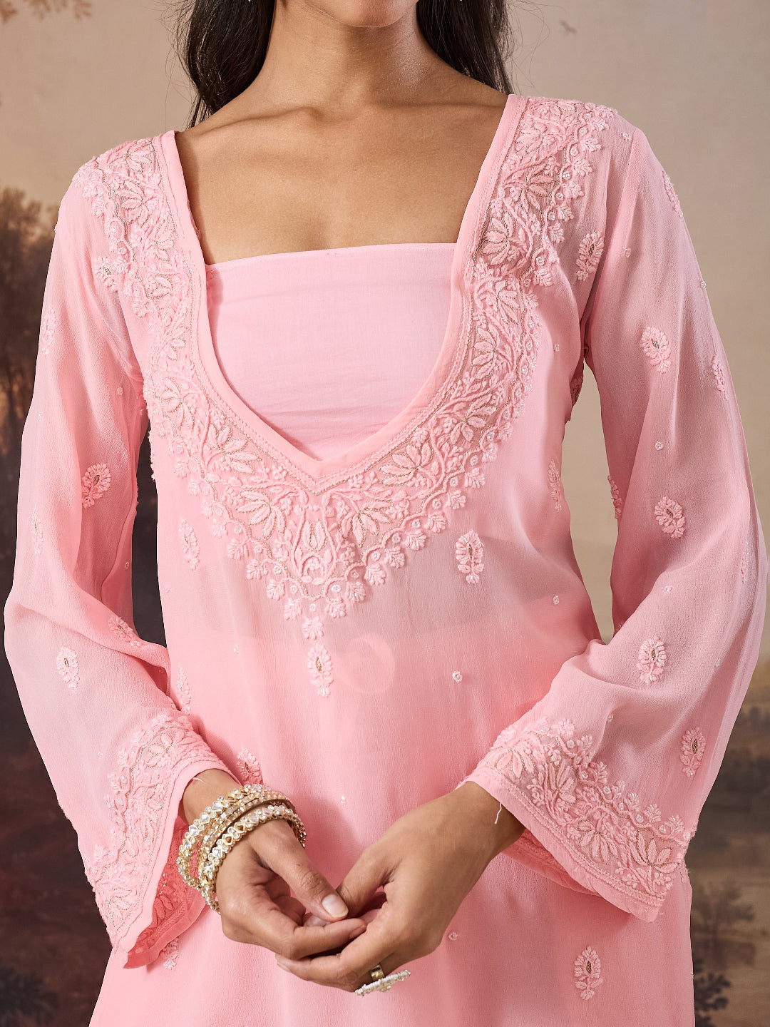 PARIZAD CHIKANKARI GEORGETTE PINK TOP