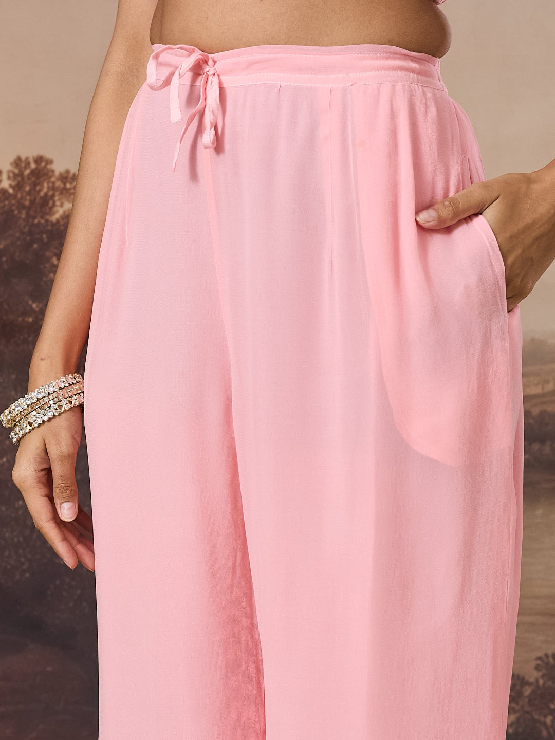 PARIZAD CHIKANKARI GEORGETTE PINK SET