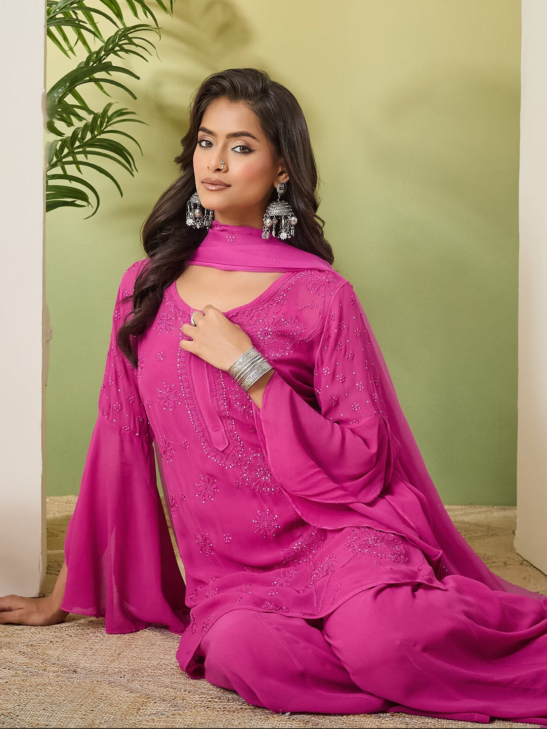 INAARA CHIKANKARI GEORGETTE PINK SET