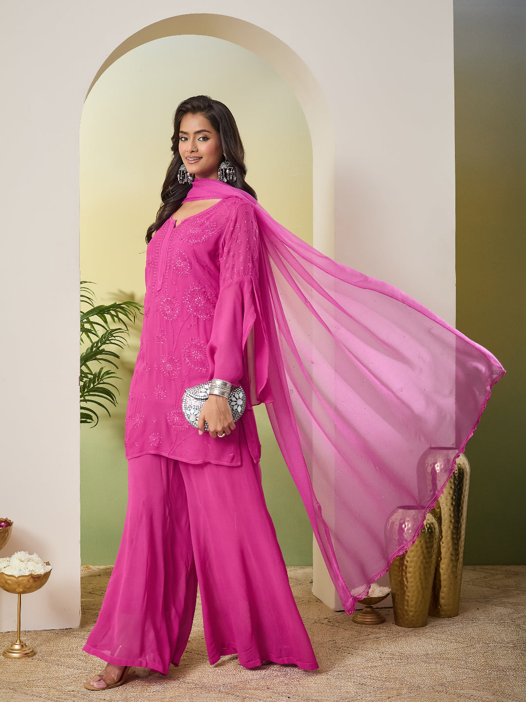INAARA CHIKANKARI GEORGETTE PINK SET