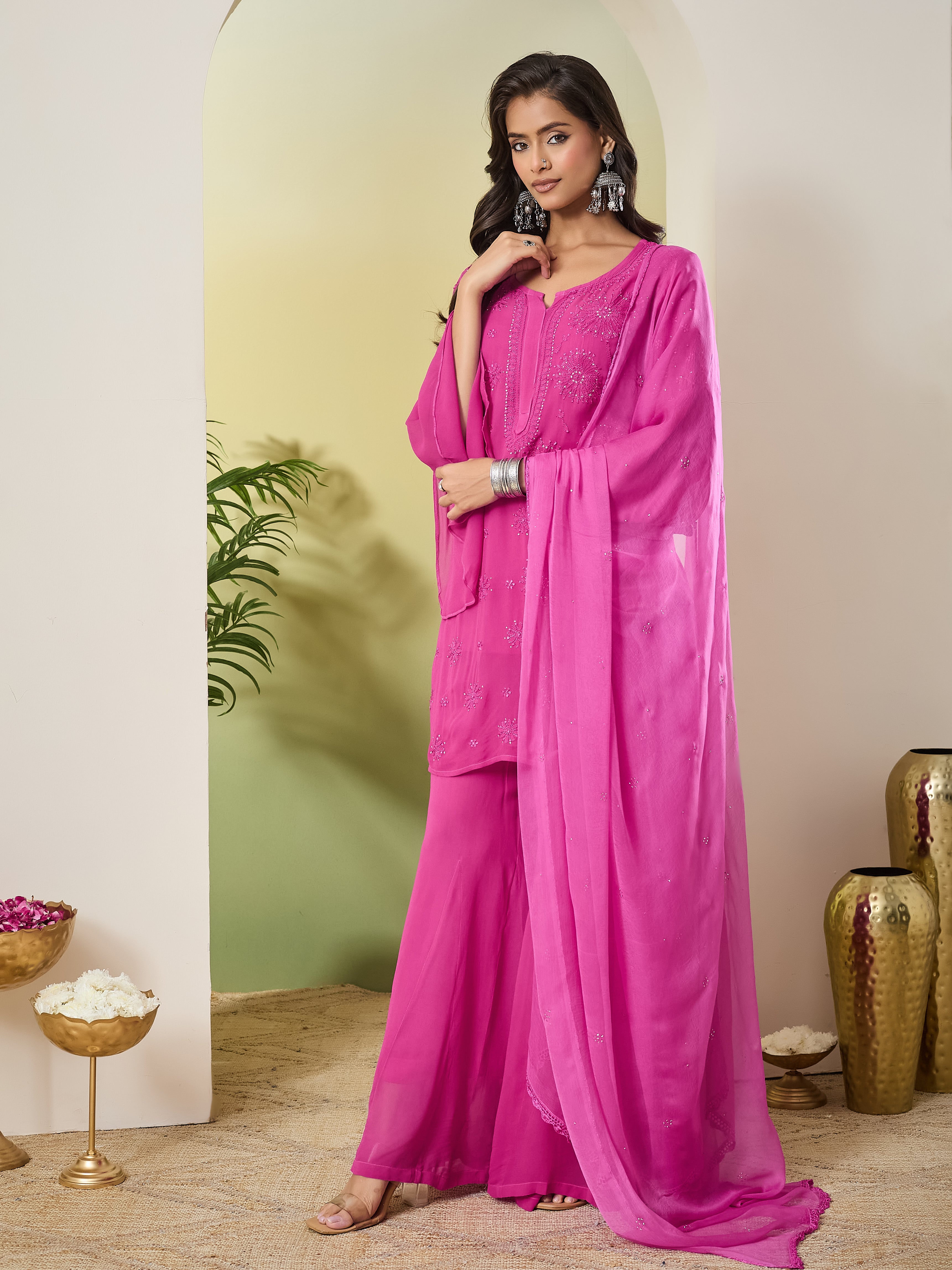 INAARA CHIKANKARI GEORGETTE PINK SET