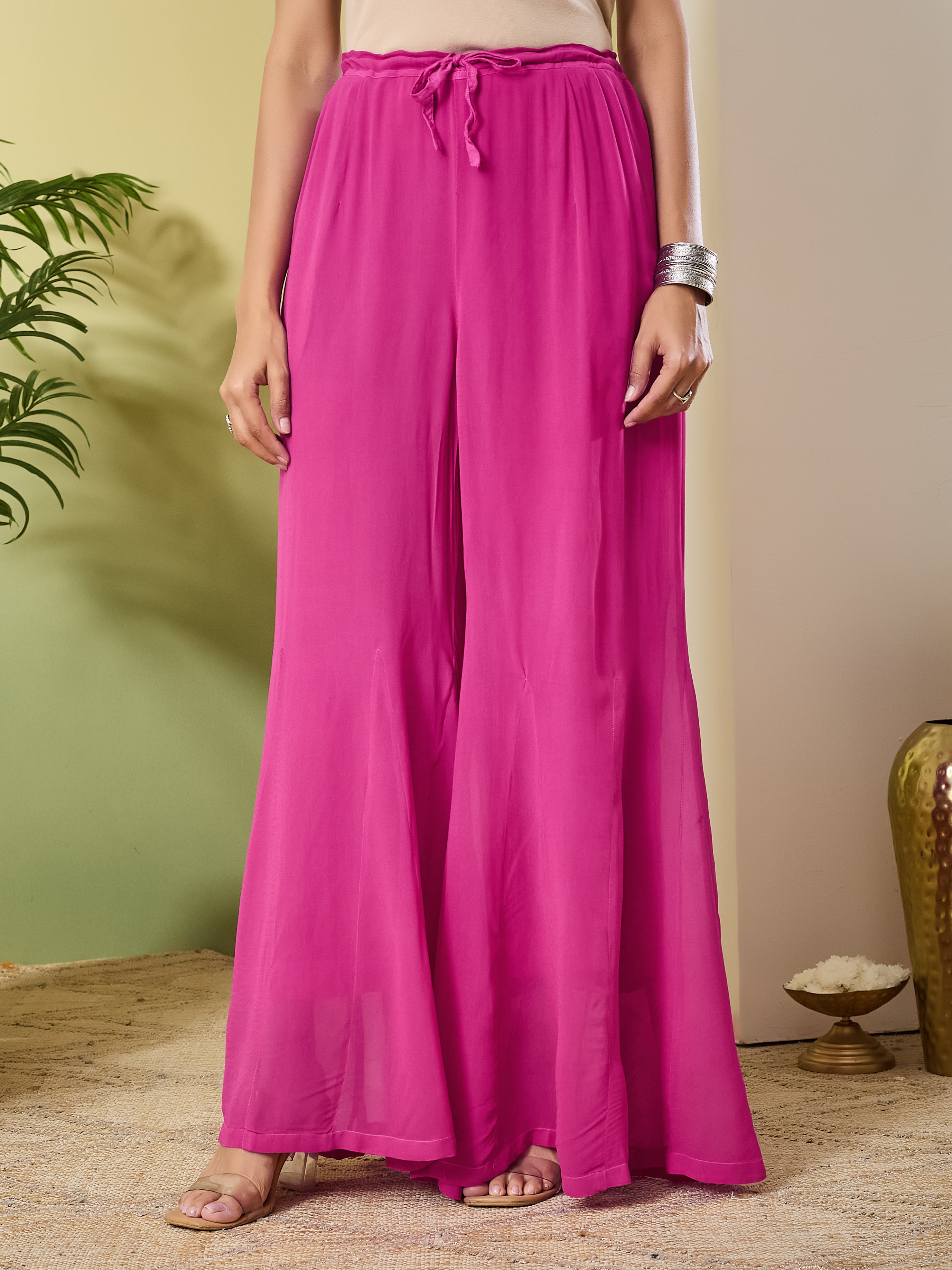MALIKA CHIKANKARI GEORGETTE MAGENTA PALAZZO PANTS
