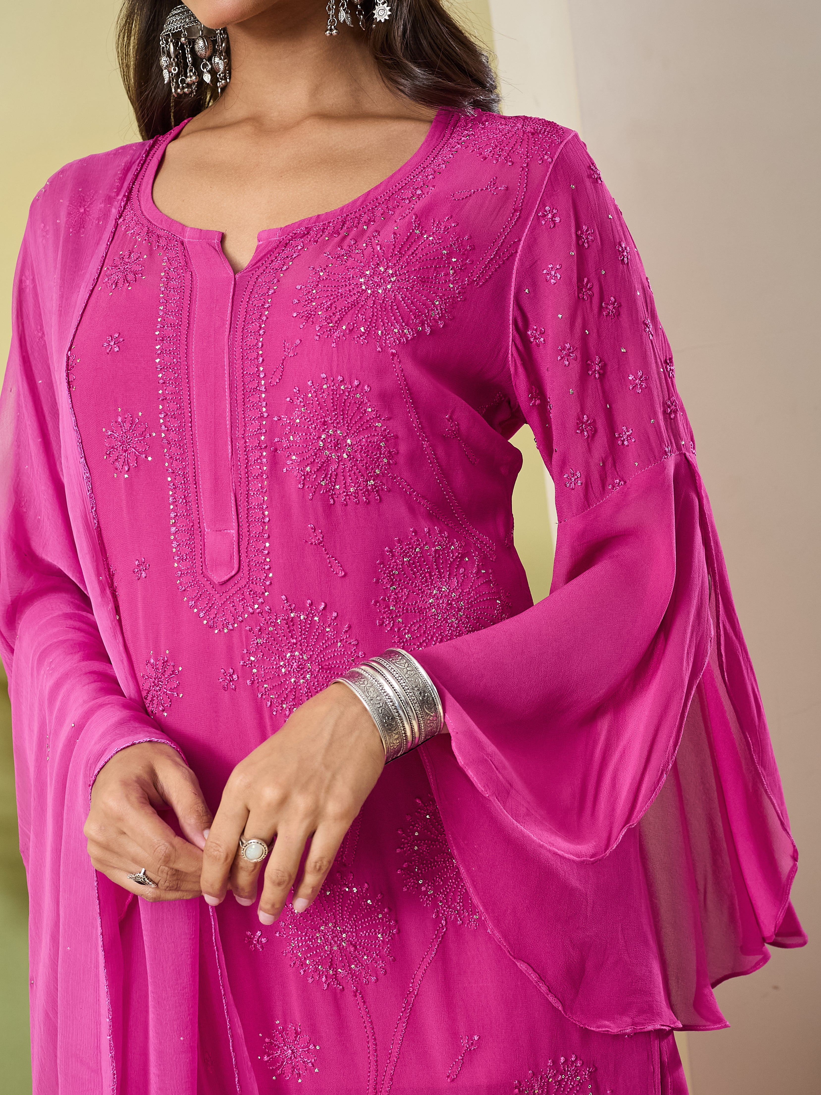 INAARA CHIKANKARI GEORGETTE PINK SET
