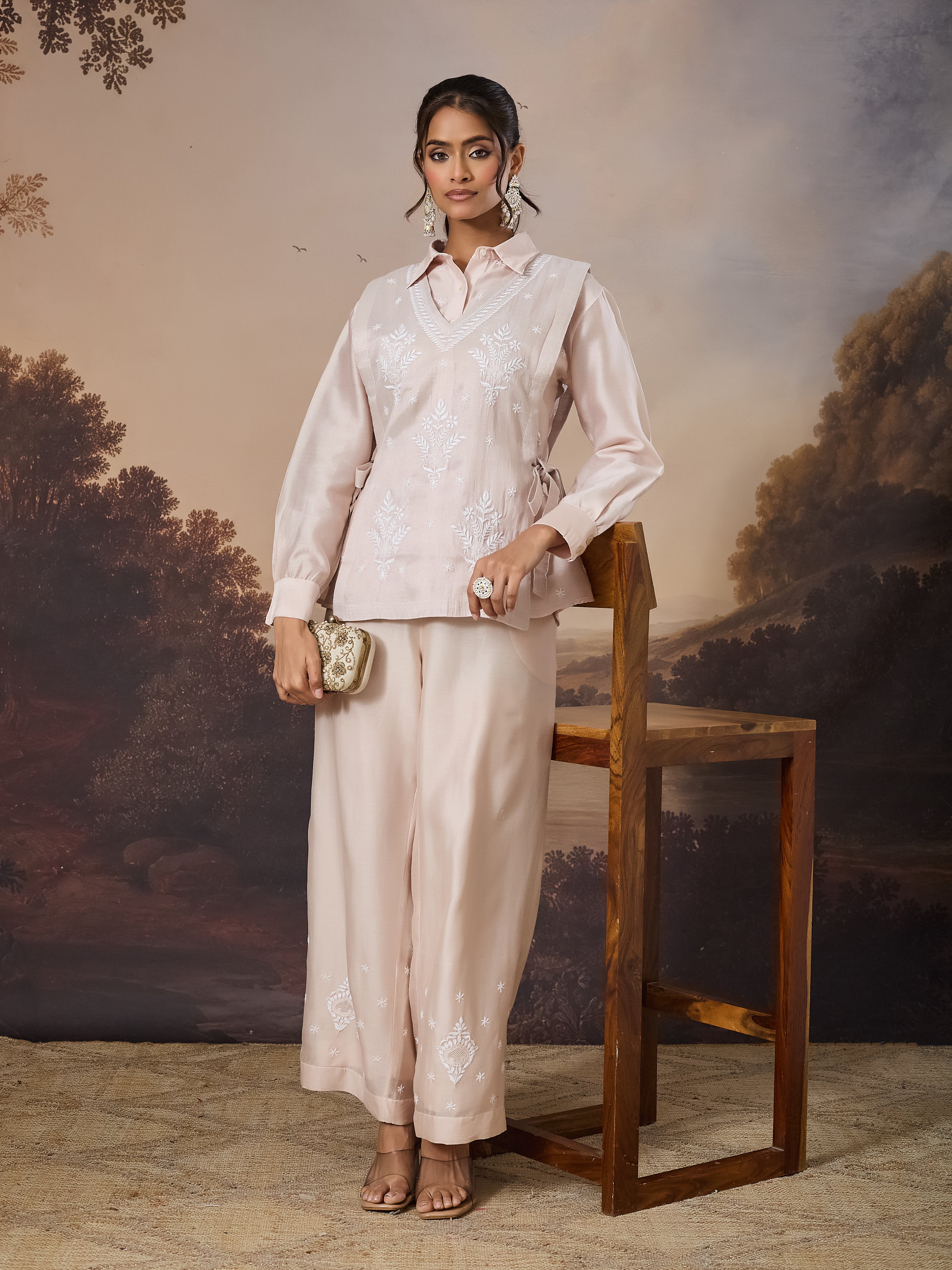 MIRAAL CHIKANKARI CHANDERI NUDE BIB SET