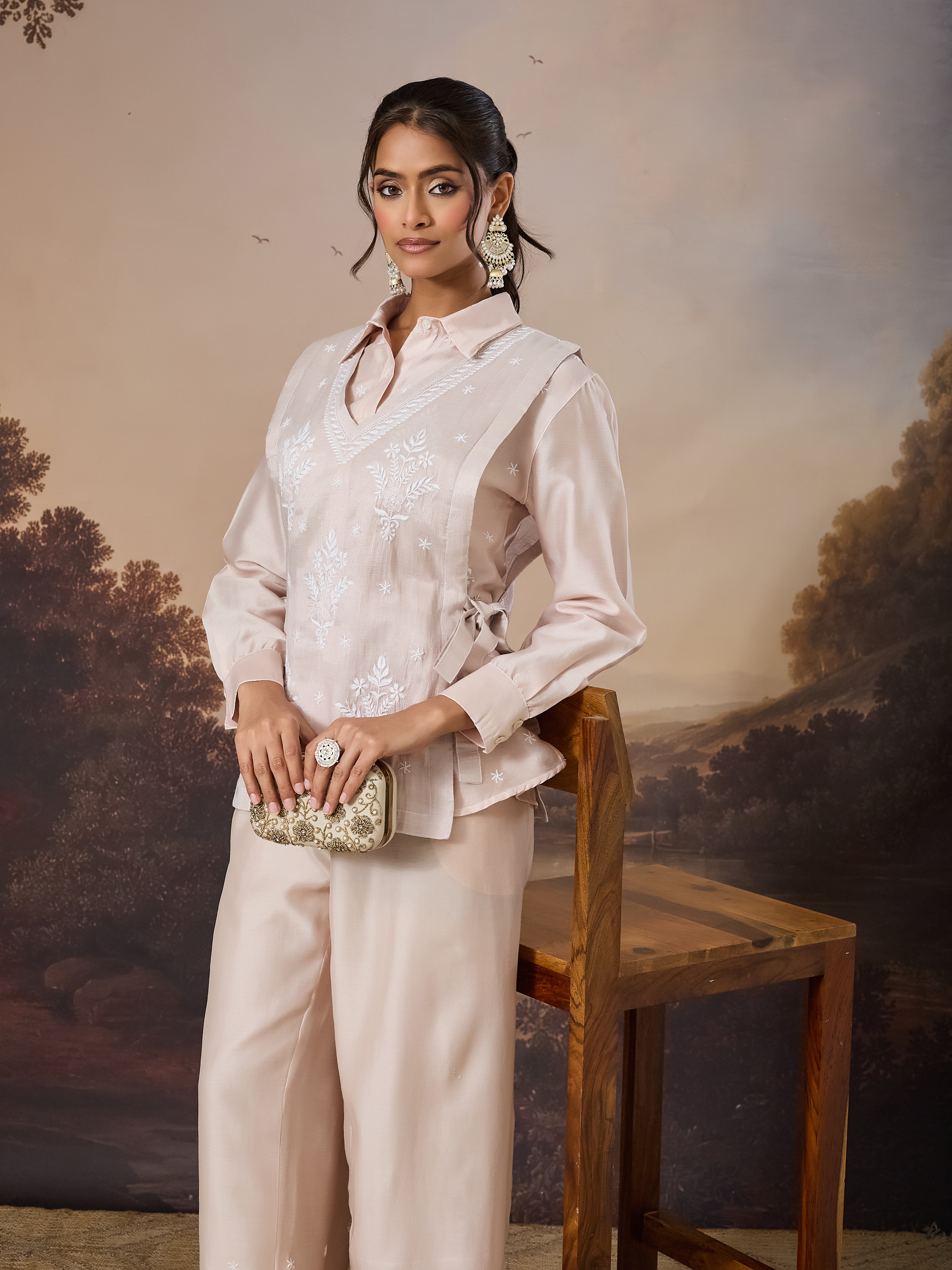 MIRAAL CHIKANKARI CHANDERI NUDE BIB SET