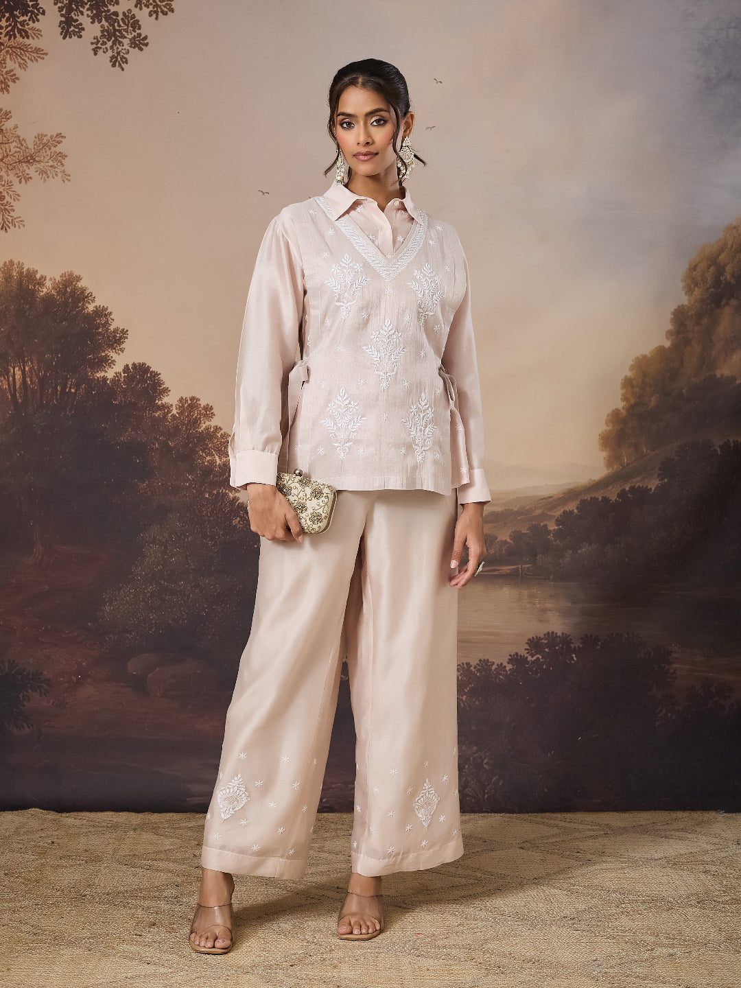 MIRAAL CHIKANKARI CHANDERI NUDE BIB SET