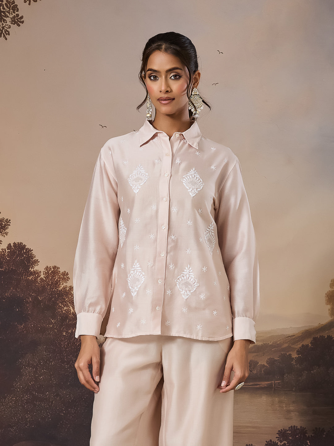 MIRAAL CHIKANKARI CHANDERI NUDE SHIRT