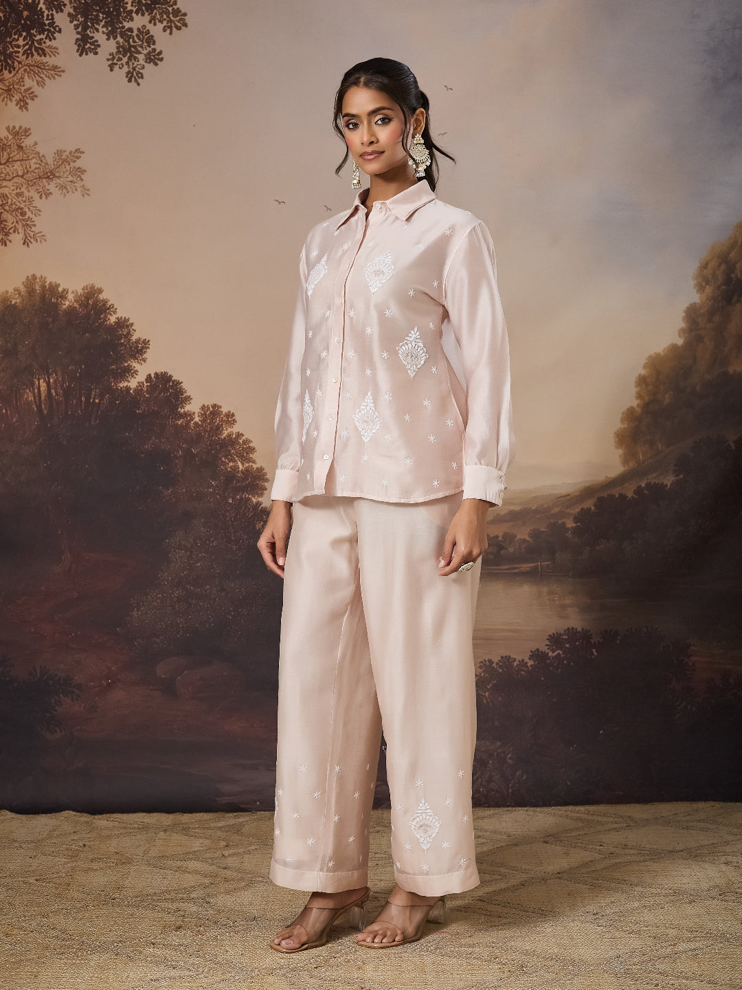 MIRAAL CHIKANKARI CHANDERI NUDE COORD SET