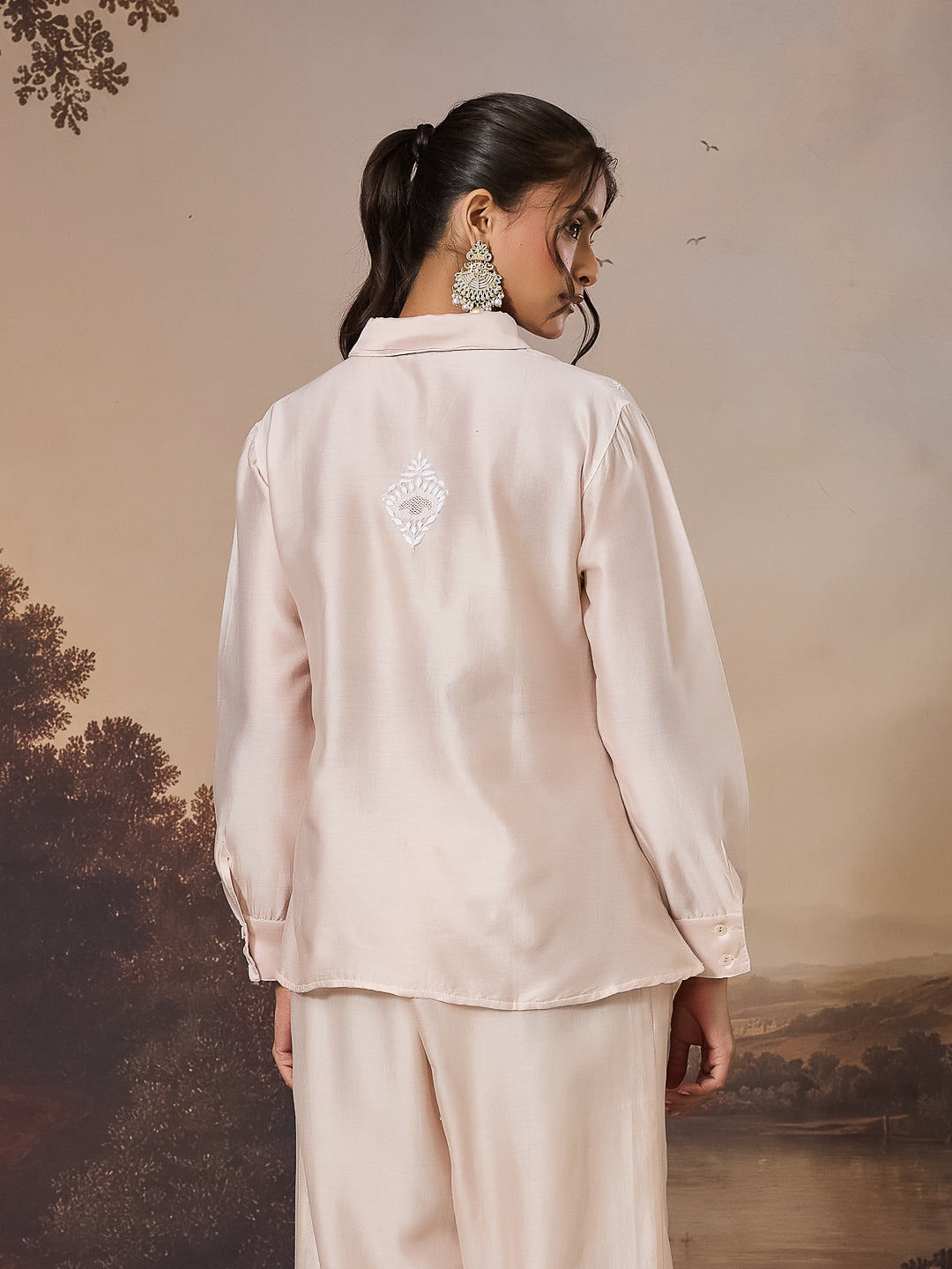 MIRAAL CHIKANKARI CHANDERI NUDE COORD SET