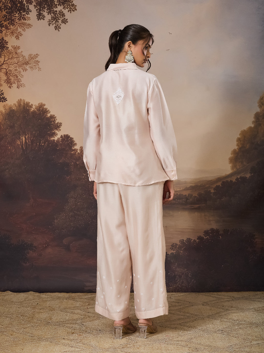 MIRAAL CHIKANKARI CHANDERI NUDE COORD SET