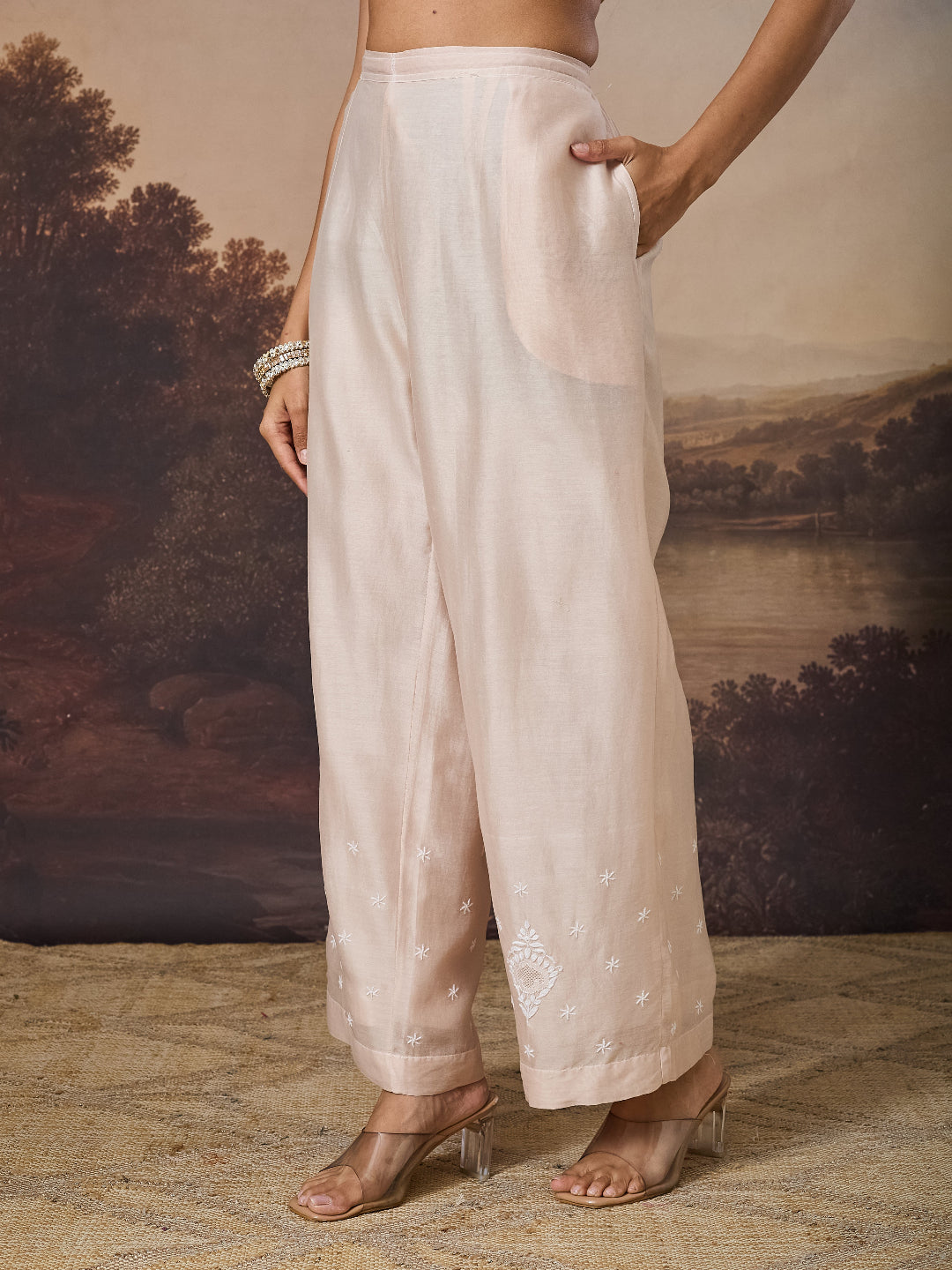 MIRAAL CHIKANKARI CHANDERI NUDE COORD SET