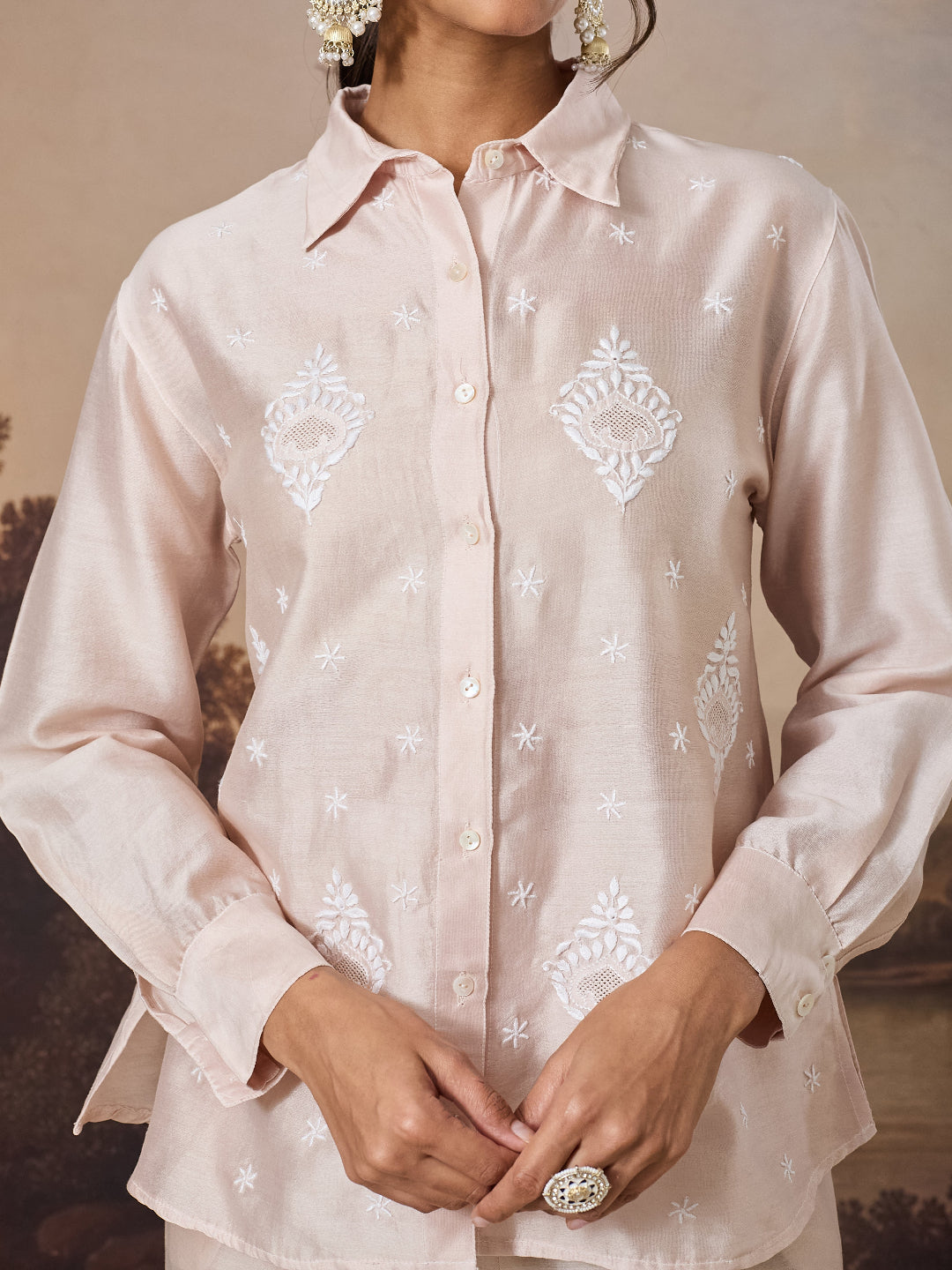 MIRAAL CHIKANKARI CHANDERI NUDE COORD SET