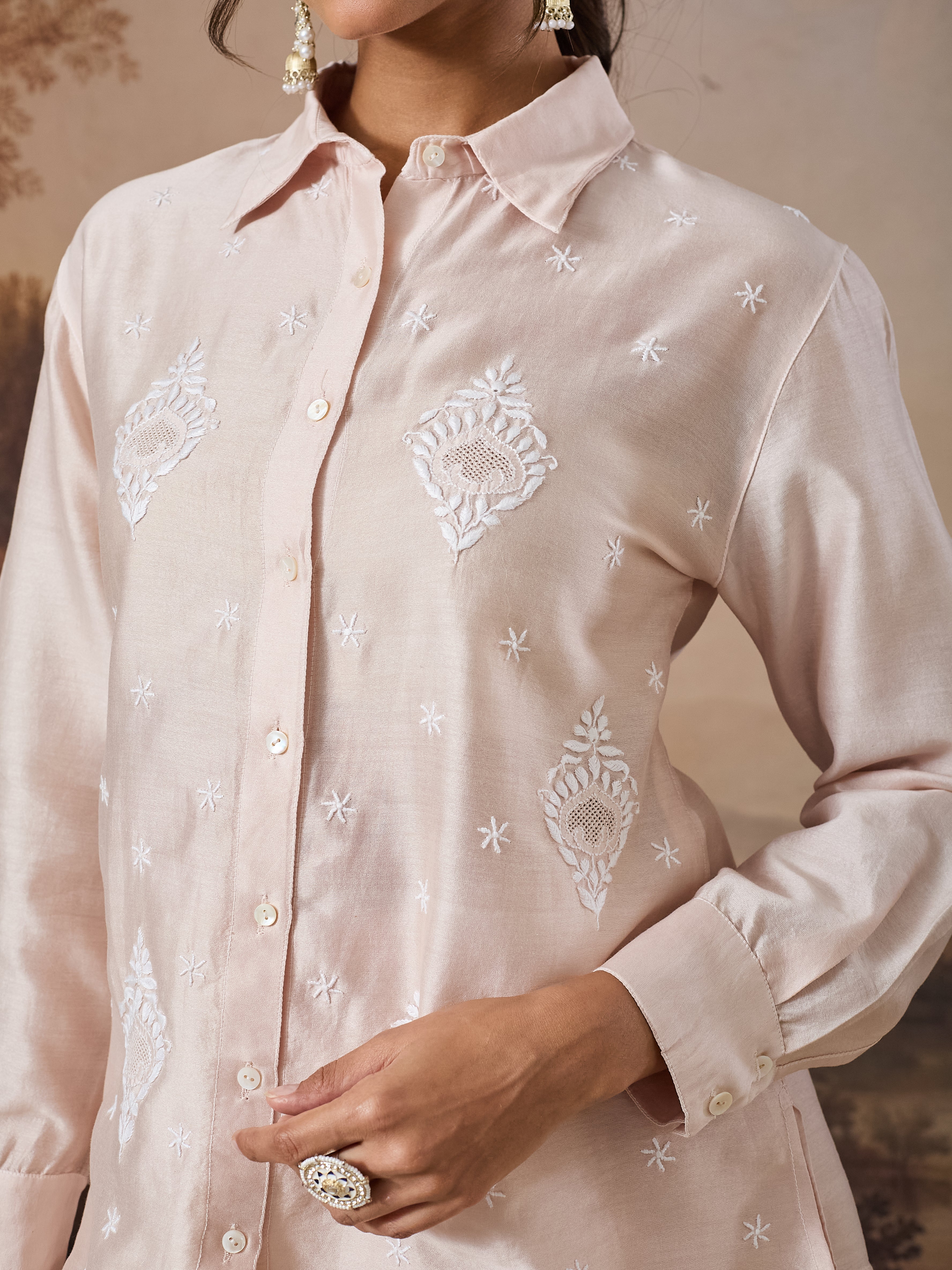 MIRAAL CHIKANKARI CHANDERI NUDE COORD SET