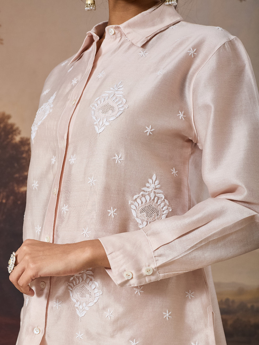 MIRAAL CHIKANKARI CHANDERI NUDE COORD SET