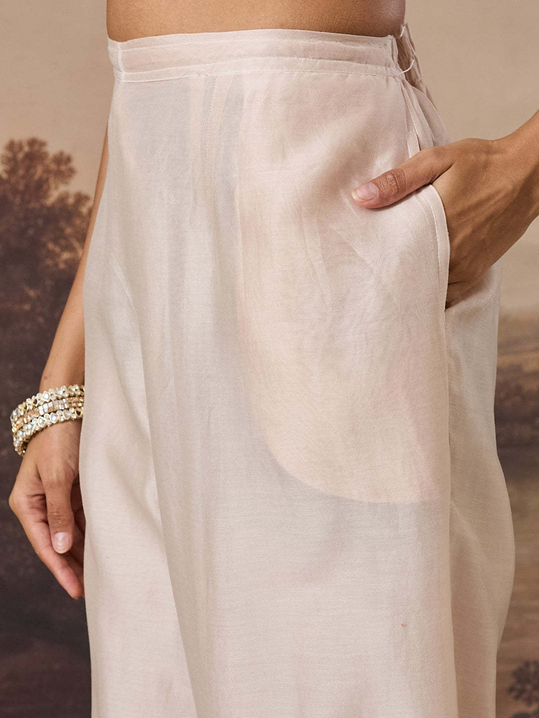 MIRAAL CHIKANKARI CHANDERI NUDE COORD SET