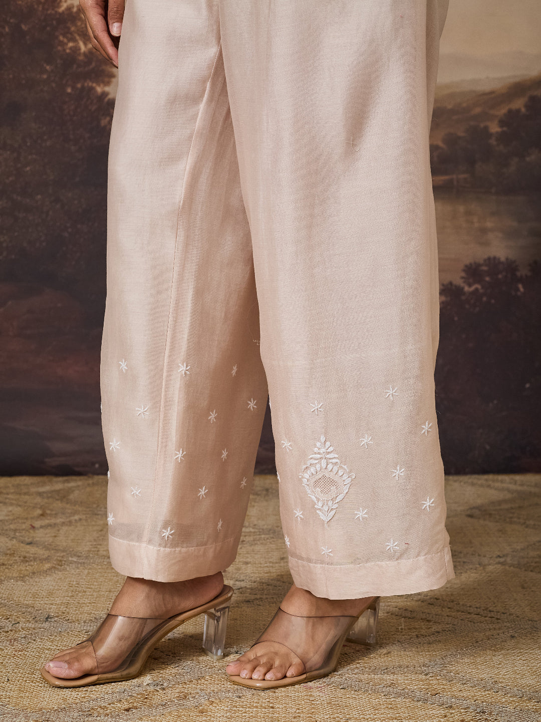 MIRAAL CHIKANKARI CHANDERI NUDE COORD SET